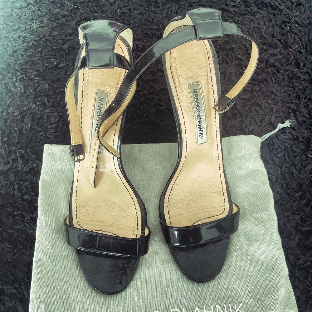 Manolo Blahnik patent chaos Black sandals heels size 40.5 / 10.5